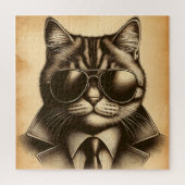 Koele Retro Kat in Aviator Zonnebril, Sepia Legpuzzel (Verticaal)