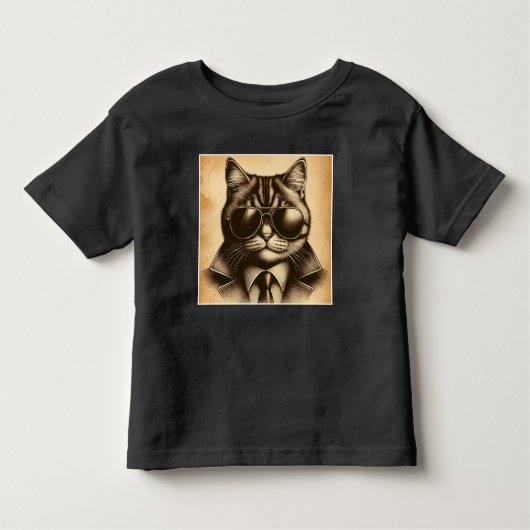 Koele Retro Kat in Aviator Zonnebril, Sepia Unisex Kinder Shirts (Voorkant)