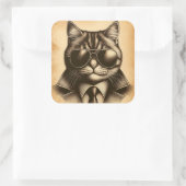 Koele Retro Kat in Aviator Zonnebril, Sepia Vierkante Sticker (Tas)