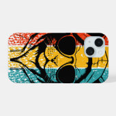 Koele Retro Kat met Zonnebril iPhone 15 Case (Achterkant horizontaal)