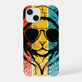 Koele Retro Kat met Zonnebril iPhone 15 Case