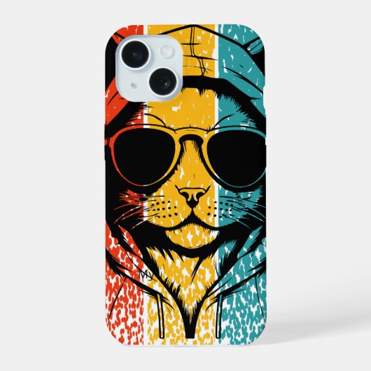 Koele Retro Kat met Zonnebril iPhone 15 Case (Achterkant)