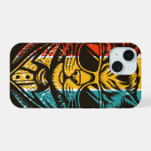 Koele Retro Kat met Zonnebril iPhone 15 Case (Achterkant horizontaal)
