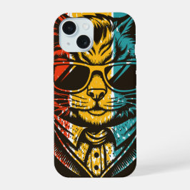 Koele Retro Kat met Zonnebril iPhone 15 Case