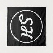 Koele Retro-Moderne Stijl Monogram | Zwart & Wit Wandkleed (Voorkant (horizontaal))