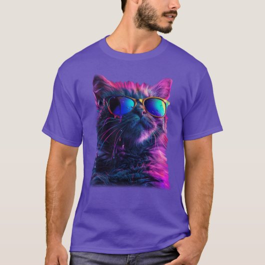 Koele Retro Regenboog Zonnebril Kat T-shirt (Voorkant)