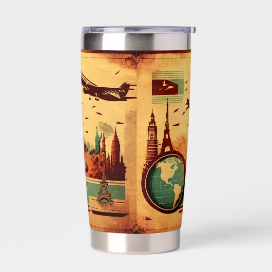 Koele retro reisliefhebbers vliegtuig geïsoleerde drinkbeker (Links)