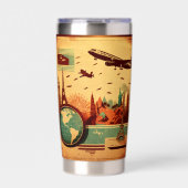 Koele retro reisliefhebbers vliegtuig geïsoleerde drinkbeker (Voorkant)