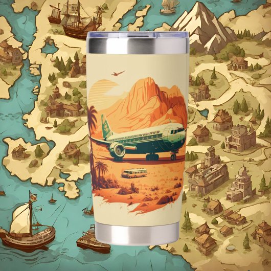Koele retro reisliefhebbers vliegtuig geïsoleerde drinkbeker