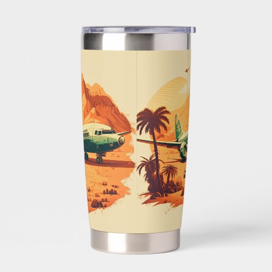 Koele retro reisliefhebbers vliegtuig geïsoleerde drinkbeker (Links)