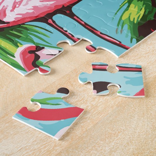 Koele Retro Roze Flamingo's Puzzel Legpuzzel (Zijkant)
