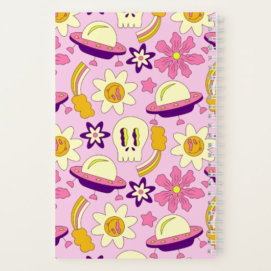 Koele Retro schedel, Bloemen en UFO Notitieboek (Achterkant)