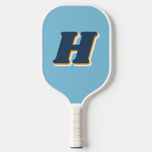 Koele Retro Typografie Monogram Initiaal | Blauw Pickleball Paddle (Voorkant)