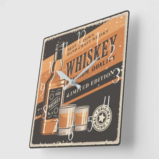 koele retro-whiskey-thuisbar vierkante klok (Hoek)