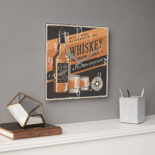 koele retro-whiskey-thuisbar vierkante klok