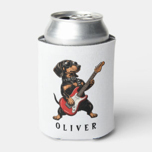 Koele Rocker Dachshond Hond Speelt Elektrische Git Blikjeskoeler