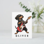 Koele Rocker Dachshund Hond Speelt Elektrische Git Briefkaart (Staand voorkant)