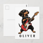 Koele Rocker Dachshund Hond Speelt Elektrische Git Briefkaart (Voorkant / Achterkant)