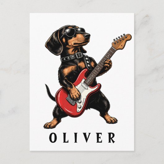 Koele Rocker Dachshund Hond Speelt Elektrische Git Briefkaart (Voorkant)