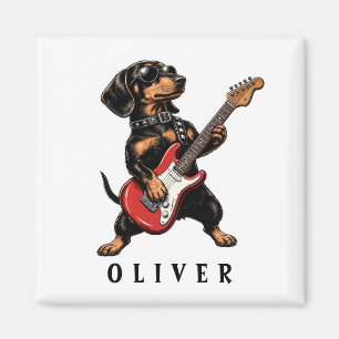 Koele Rocker Dachshund Hond Speelt Elektrische Git Magneet