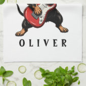 Koele Rocker Dachshund Hond Speelt Elektrische Git Theedoek (Gevouwen)