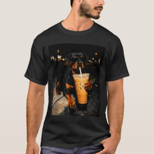Koele rottweiler drinkt ijskoude koffie grappige h t-shirt