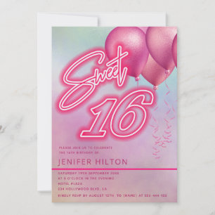 Koele roze ballon holografische neon zoet 16 kaart