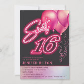 Koele roze ballon holografische neon zoet 16 kaart (Voorkant)