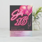 Koele roze ballon holografische neon zoet 16 kaart (Staand voorkant)
