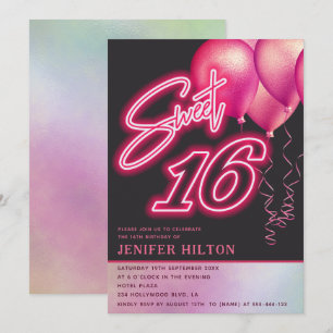Koele roze ballon holografische neon zoet 16 kaart