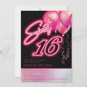 Koele roze ballon holografische neon zoet 16 kaart