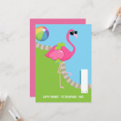 Koele Roze Flamingo Zomer Groet Kaart (Voorkant / Achterkant in situ)