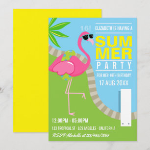 Koele Roze Flamingo Zomer Zwembad Verjaardagsfeest Kaart
