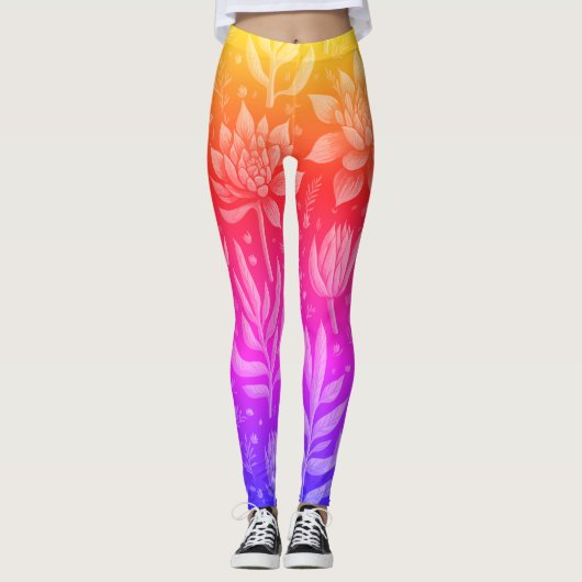 Koele Roze Gele Gradient Tuin Succulenten Flora Leggings (Voorkant)