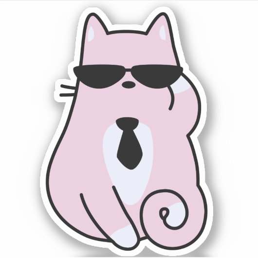 Koele Roze Kat met Zonnebril Sticker (Voorkant)
