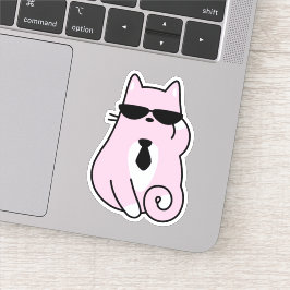 Koele Roze Kat met Zonnebril Sticker
