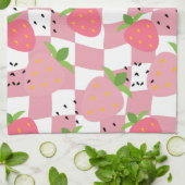 Koele Roze Keuken Aardbeien Geruit Ontwerp Theedoek (Gevouwen)