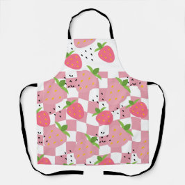 Koele Roze Keuken Aardbeien Geruite Ontwerp Schort
