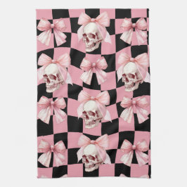 Koele Roze Keuken Skelet Halloween  Theedoek