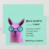 Koele Roze Lama Uitnodigingen op Maat (Voorkant / Achterkant)