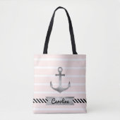 Koele roze strepen Waterverf Anker Gepersonaliseer Tote Bag (Voorkant)
