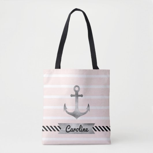 Koele roze strepen Waterverf Anker Gepersonaliseer Tote Bag (Voorkant)