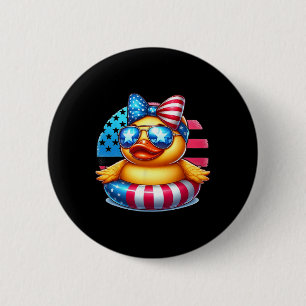 Koele rubber eend VS-vlag Cute Duckie 4 juli Ronde Button 5,7 Cm