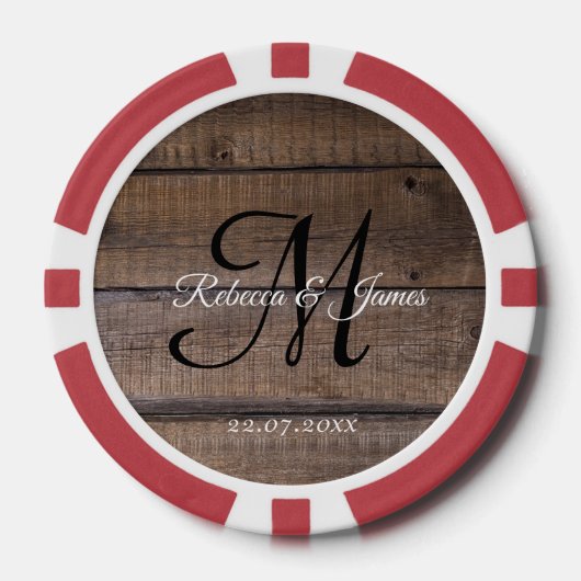 Koele rustieke Monogram Script Naam Bruiloft Poker Chips (Voorkant)