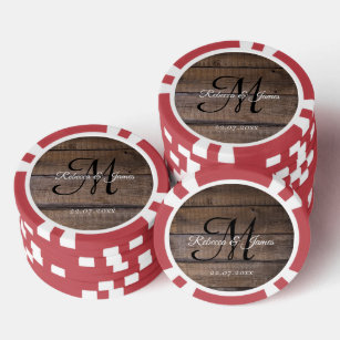 Koele rustieke Monogram Script Naam Bruiloft Poker Chips