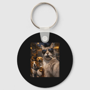 Koele sarcastische kat met honden selfie meme dier sleutelhanger