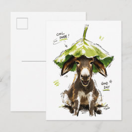 Koele Schaduw Goede Dag Grappige Ezel met Bladhoed Briefkaart
