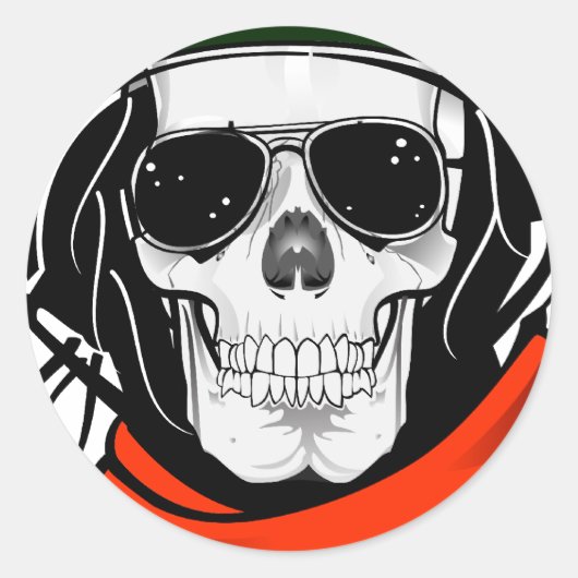 Koele schedel met zonnebril en helm ronde sticker (Voorkant)