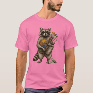 Koele Schilderende Wasbeer Illustratie T-shirt