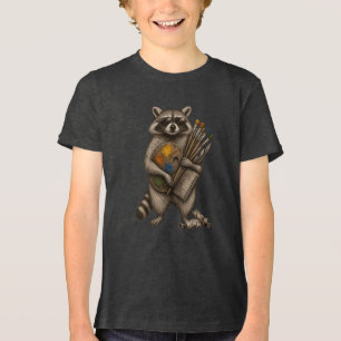 Koele schilderende wasbeer illustratie Tri-Blend shirt